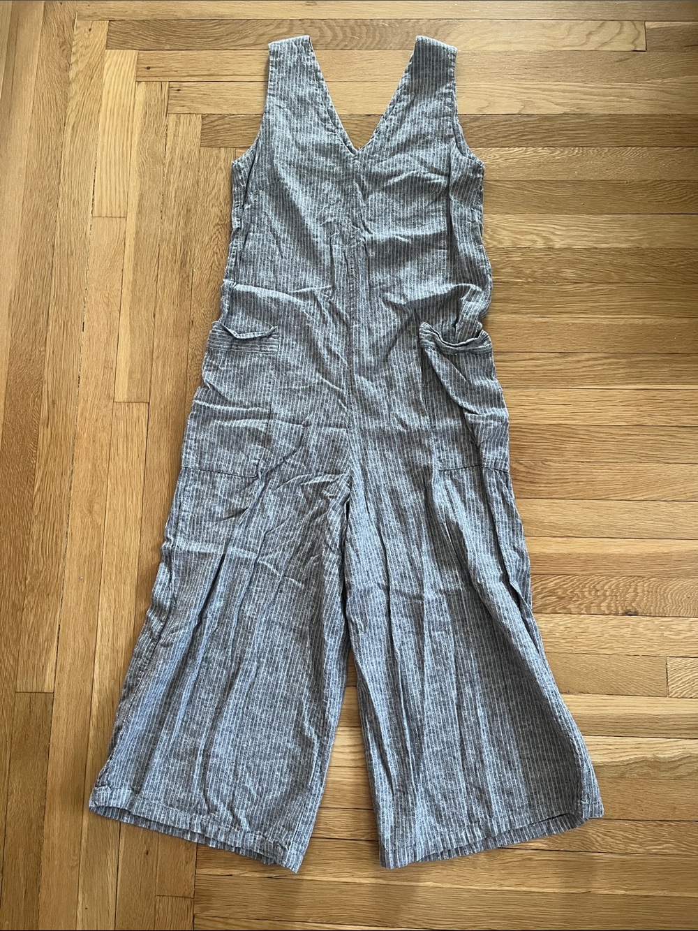 For Cynthia Gray Pinstripe Wide-Leg Jumpsuit